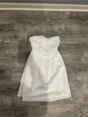 Hello Molly White Strapless Eyelet Midi Dress